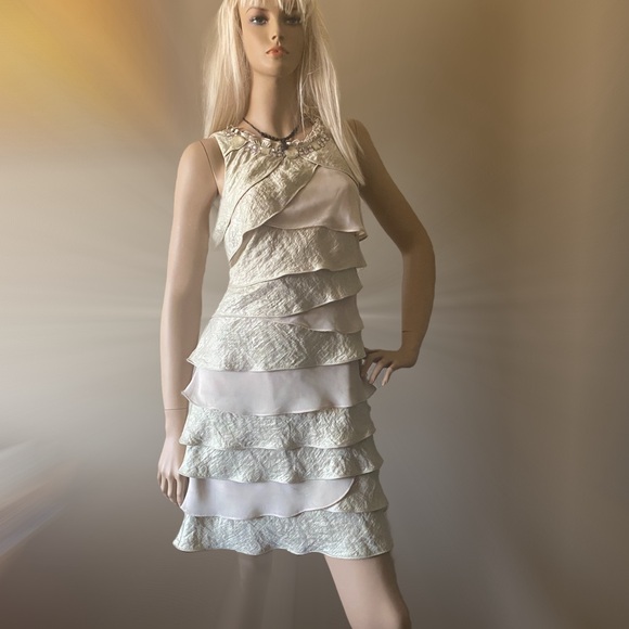 DRESSBARN TIERED BEIGE BEADED VINTAGE DRESS SIZE 8 EVENING PARTY - Picture 4 of 4